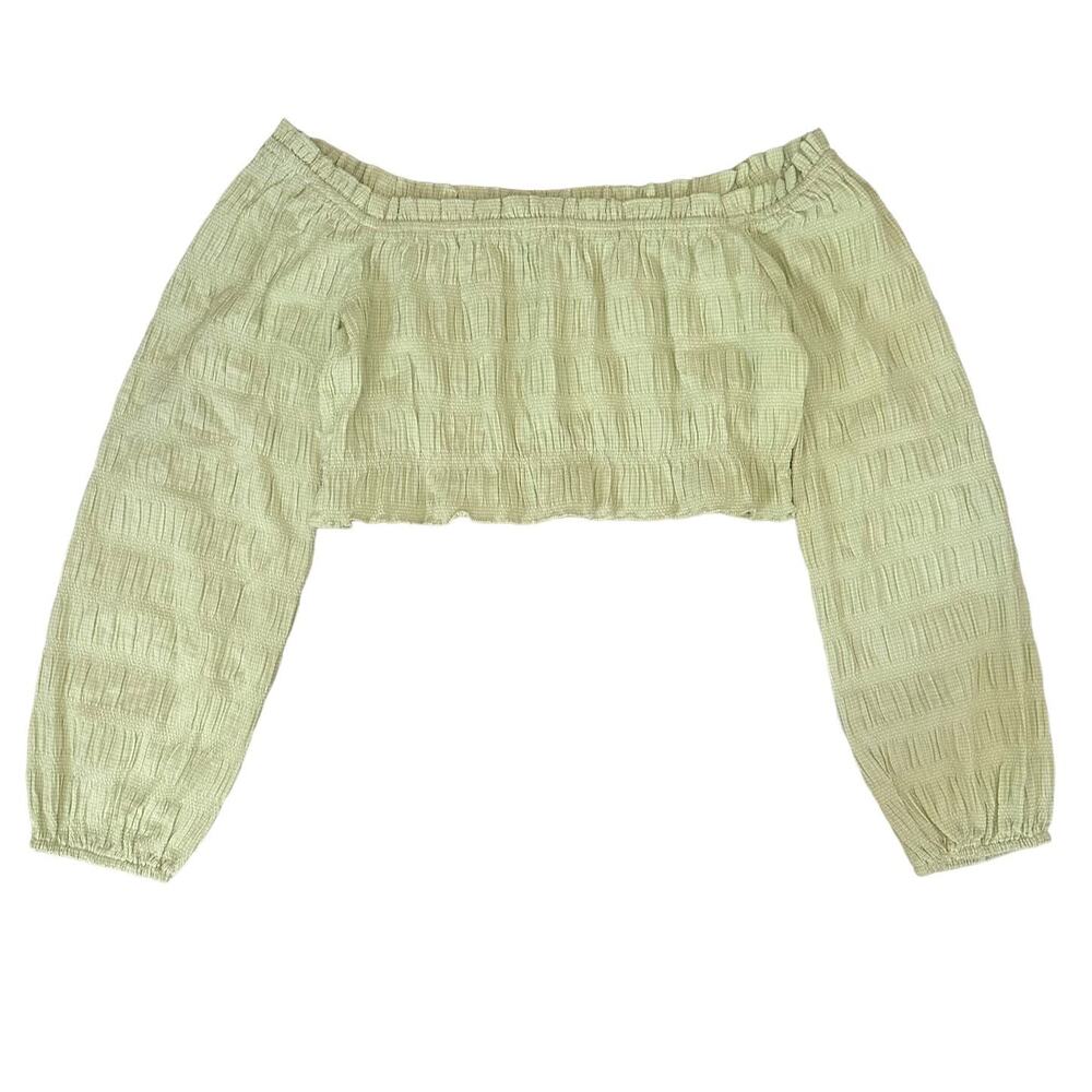 Emory Park Off Shoulder Long Sleeve Cinched Crop Top Green Size Large NWOT